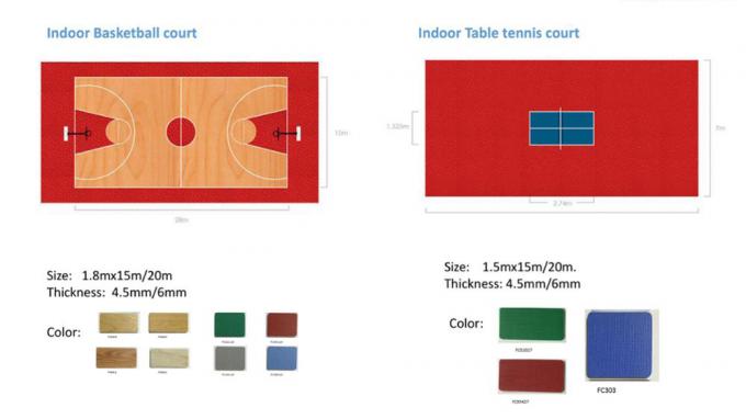 Green Sports PVC Vinyl Flooring / Indoor Basketball Flooring 4.5mm - 7.2 Mm 2