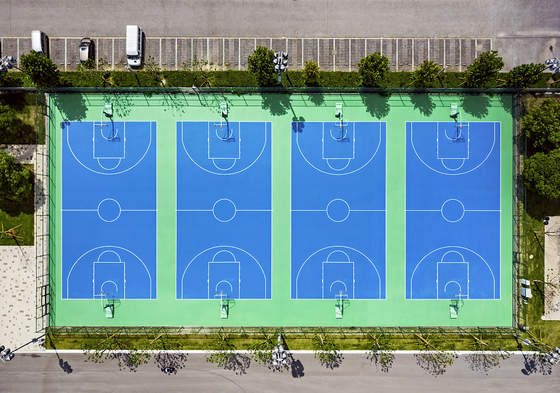 ISO14001 SGS PU Sports Flooring Silicon Outdoor Basketball Tennis Court